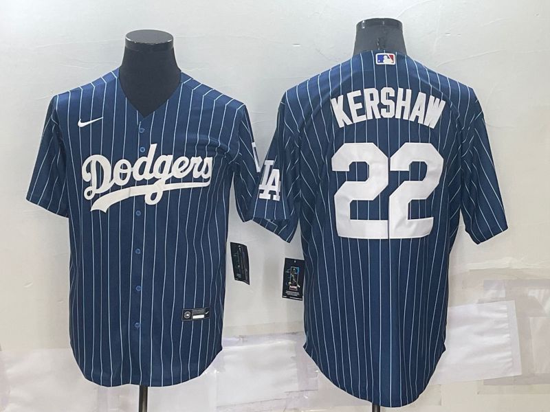 Men Los Angeles Dodgers #22 Kershaw Blue Stripe Throwback Nike 2022 MLB Jersey->los angeles dodgers->MLB Jersey